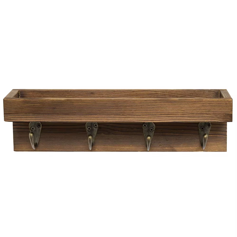 Repisa de madera nogal con ganchos de metal