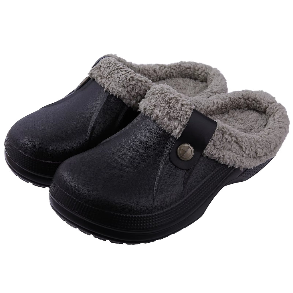 Zapatillas de casa negras y marrón con forro de pelo