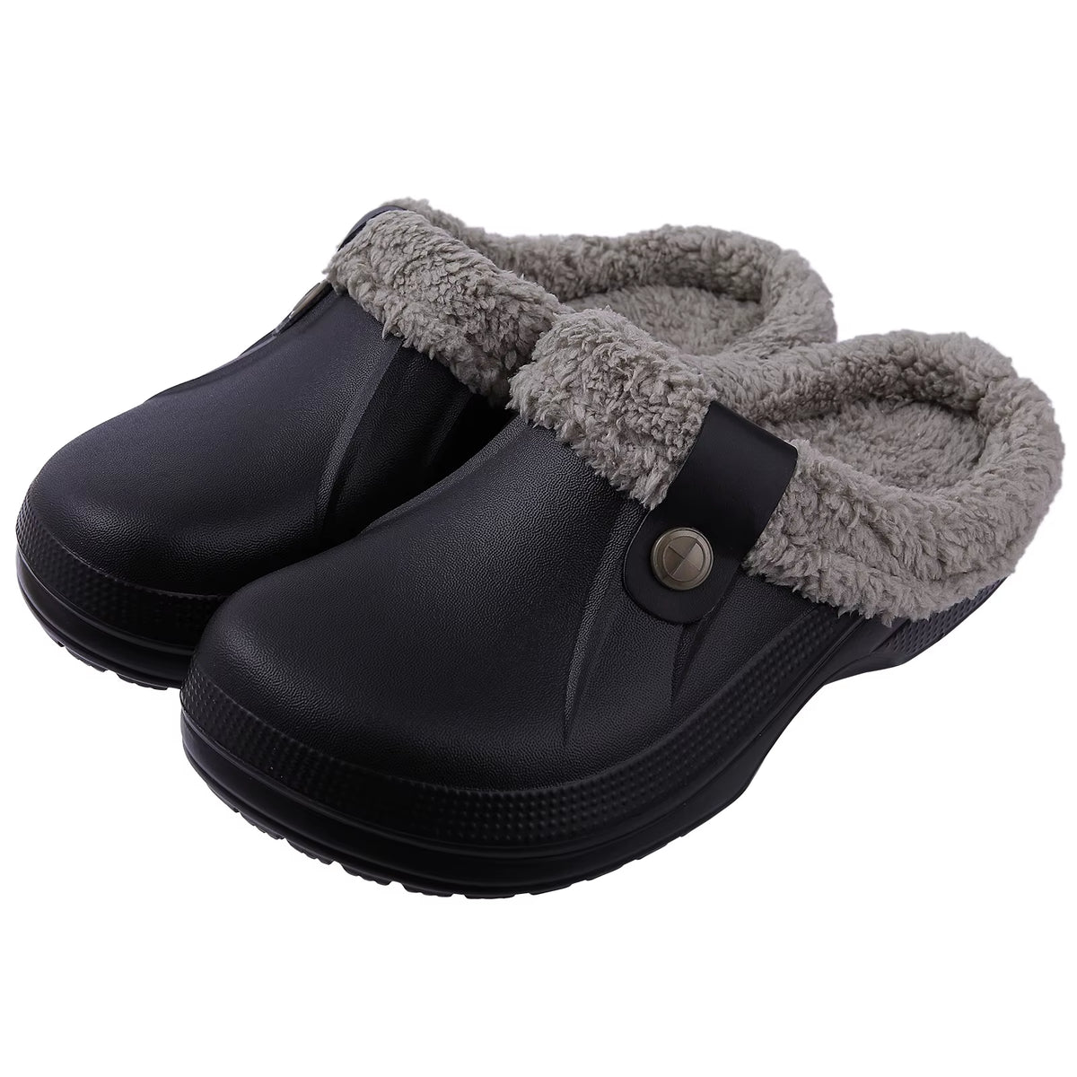 Zapatillas de casa negras y marrón con forro de pelo