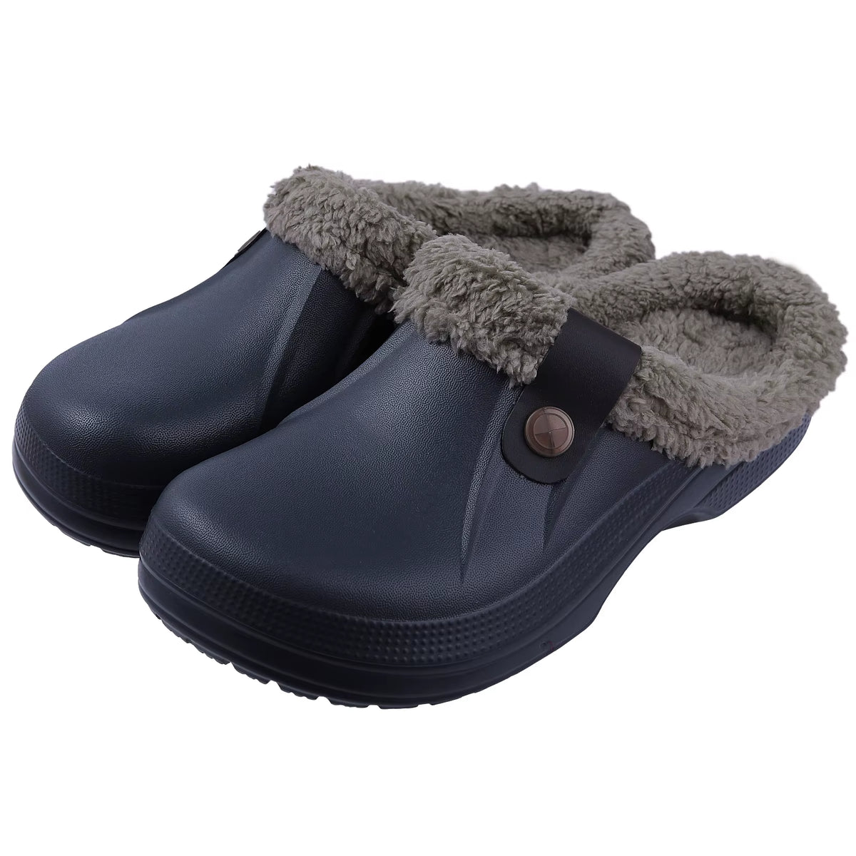 Zapatillas de casa con forro de pelo, color gris oscuro