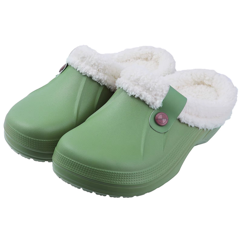 Zapatillas de casa con forro de pelo, color verde