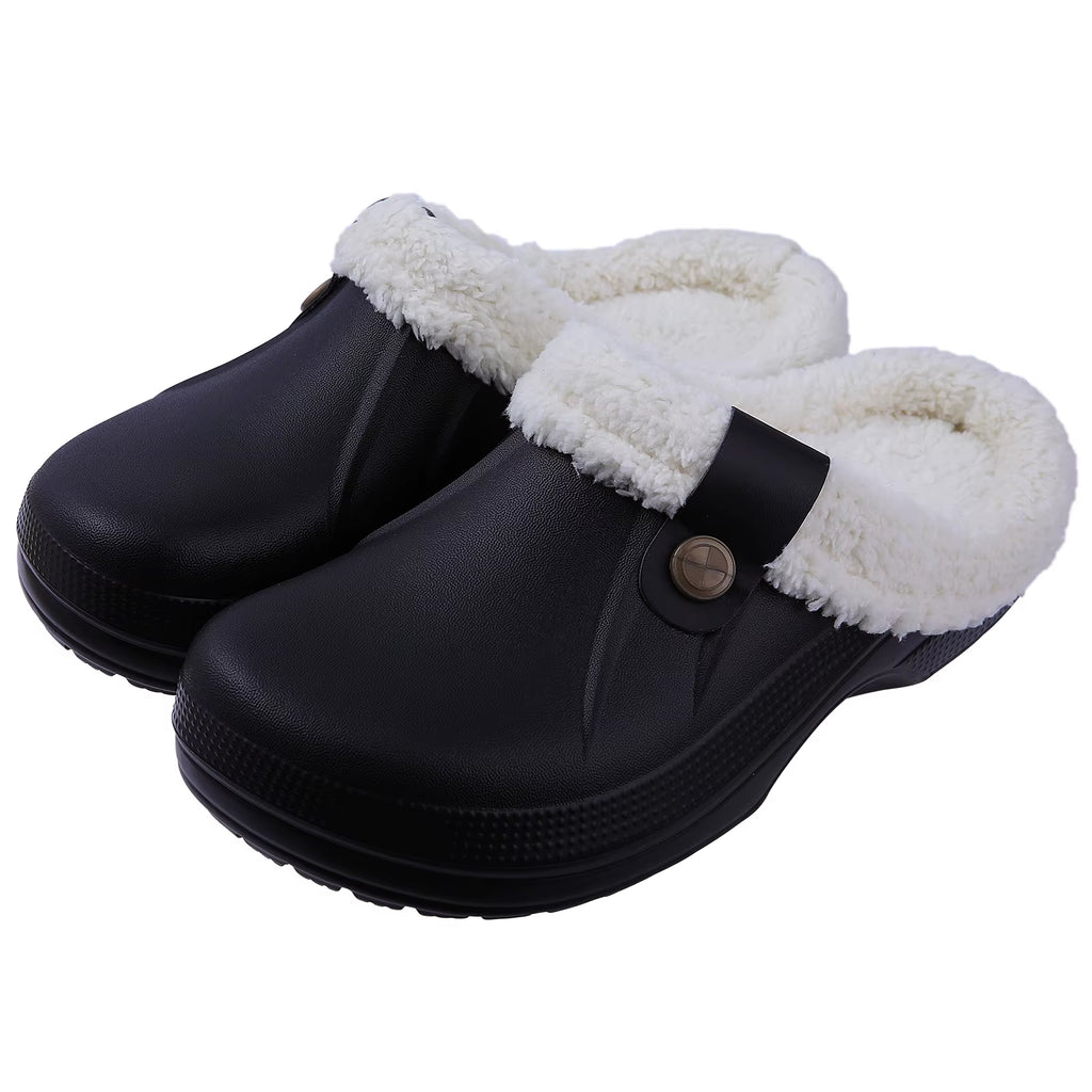 Zapatillas de casa con forro de pelo, negro y blanco