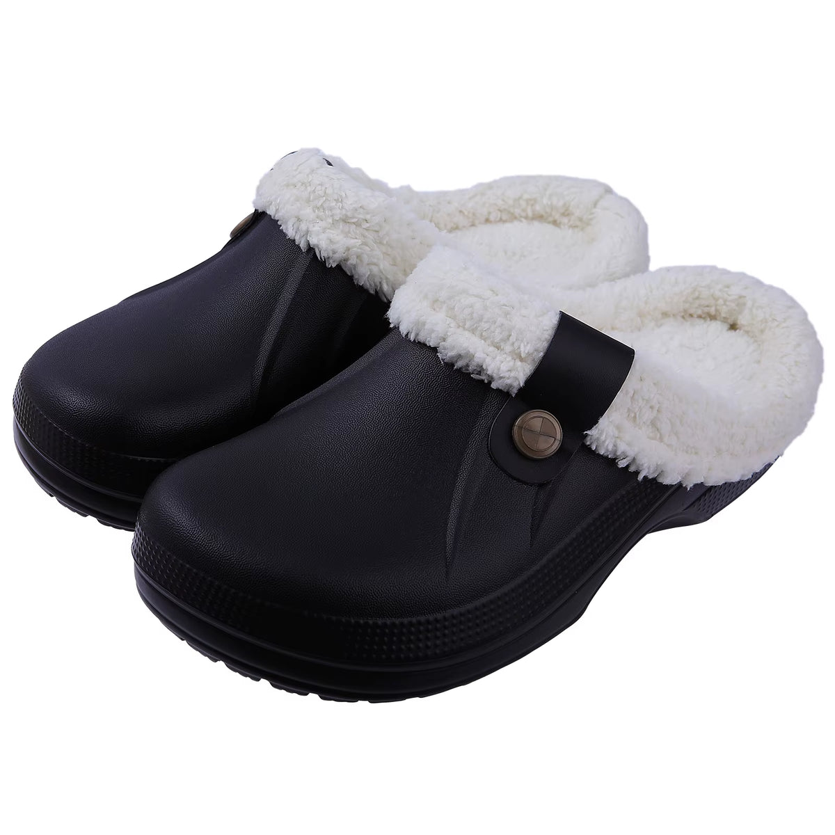 Zapatillas de casa con forro de pelo, negro y blanco
